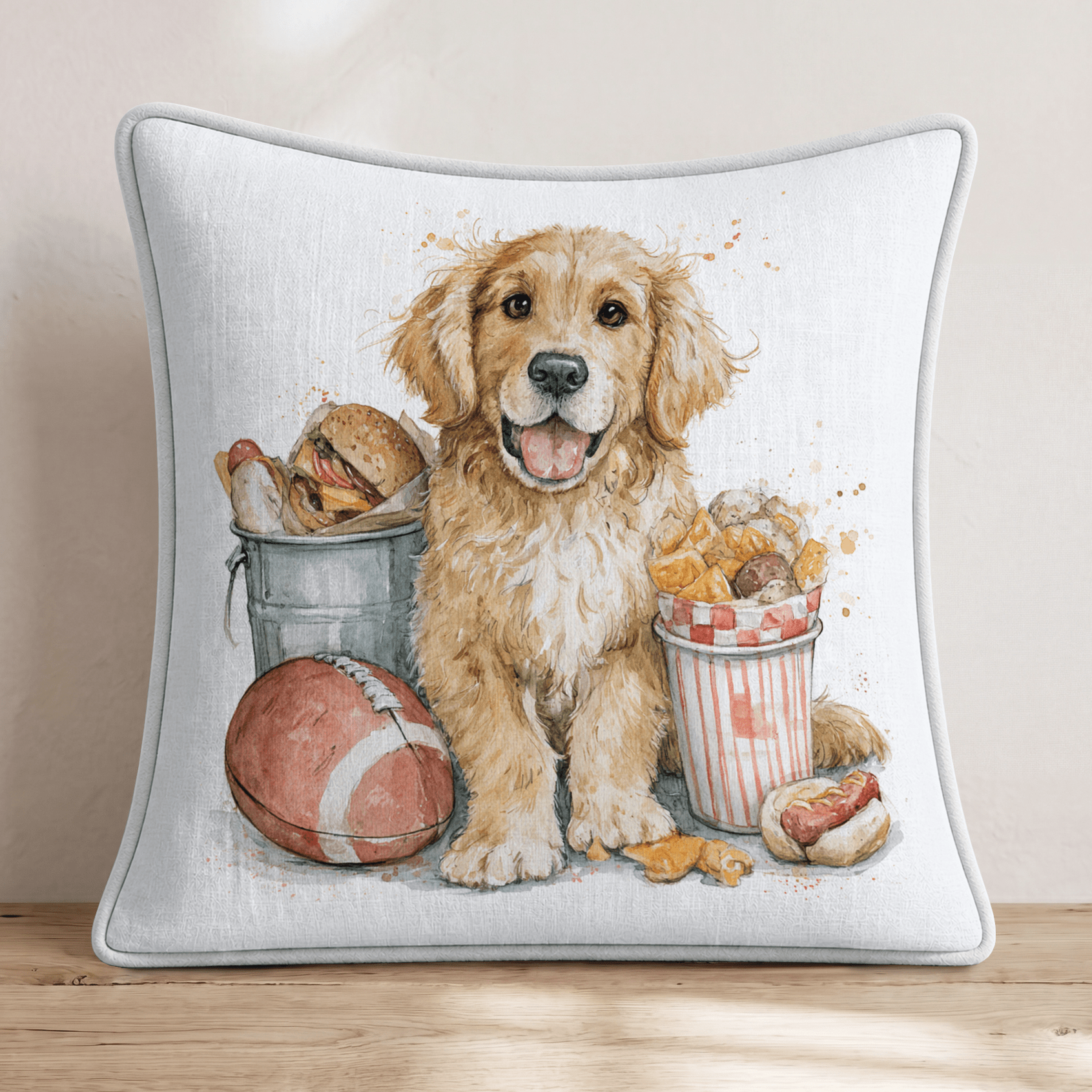 Golden Retriever Game Snacks Throw Pillow - Hillcroft Home