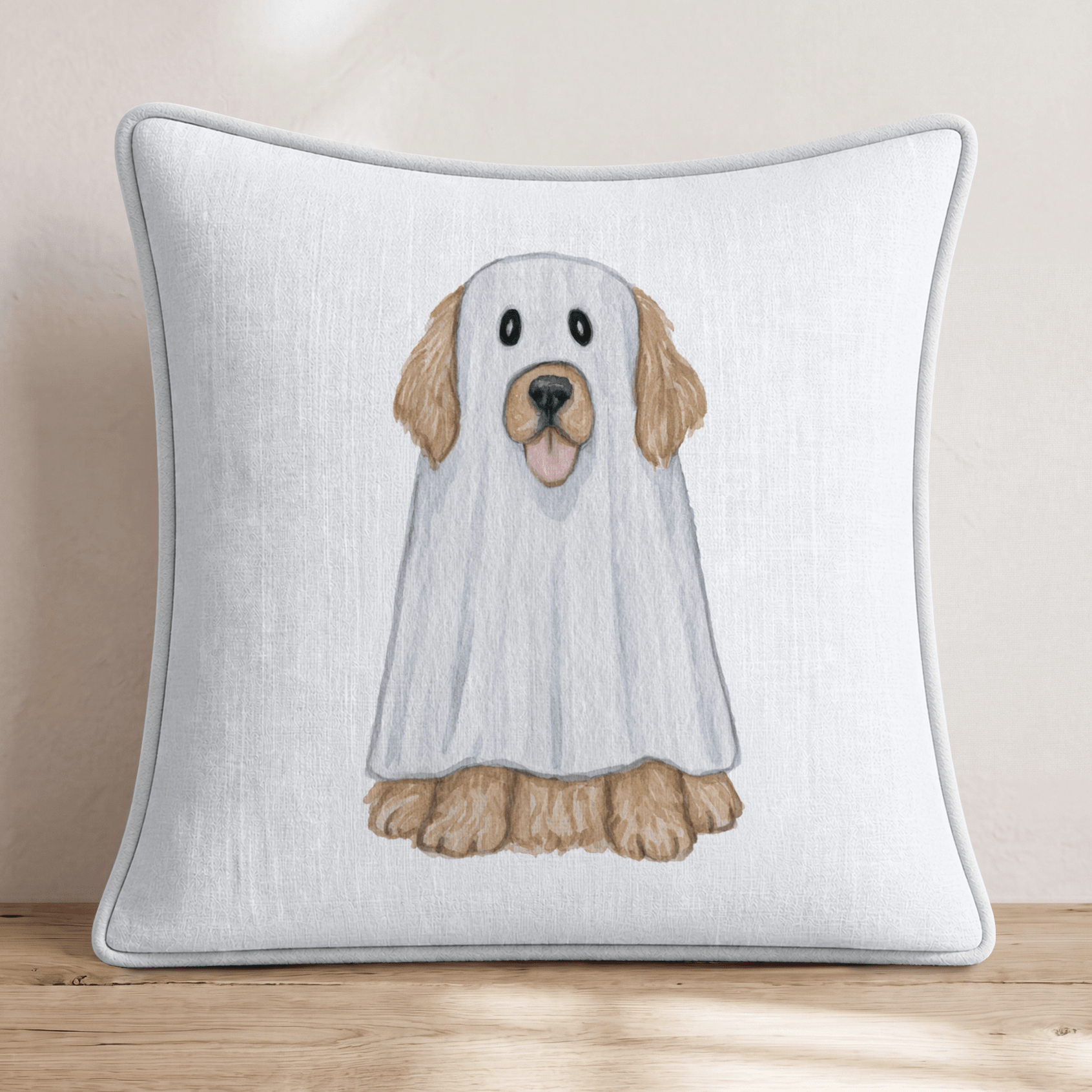 Golden Retriever Halloween Ghost Costume Throw Pillow - Hillcroft Home