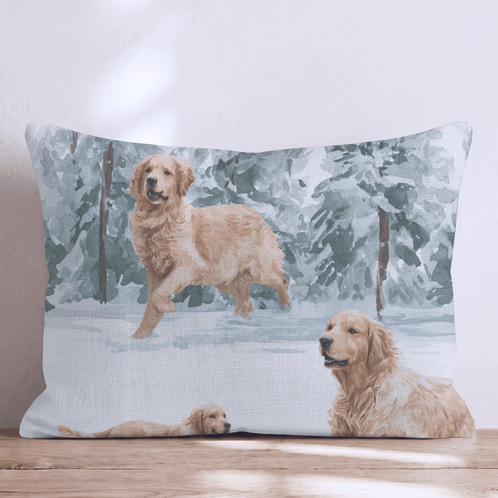 Golden Retriever Holiday Snow Throw Pillow - Hillcroft Home