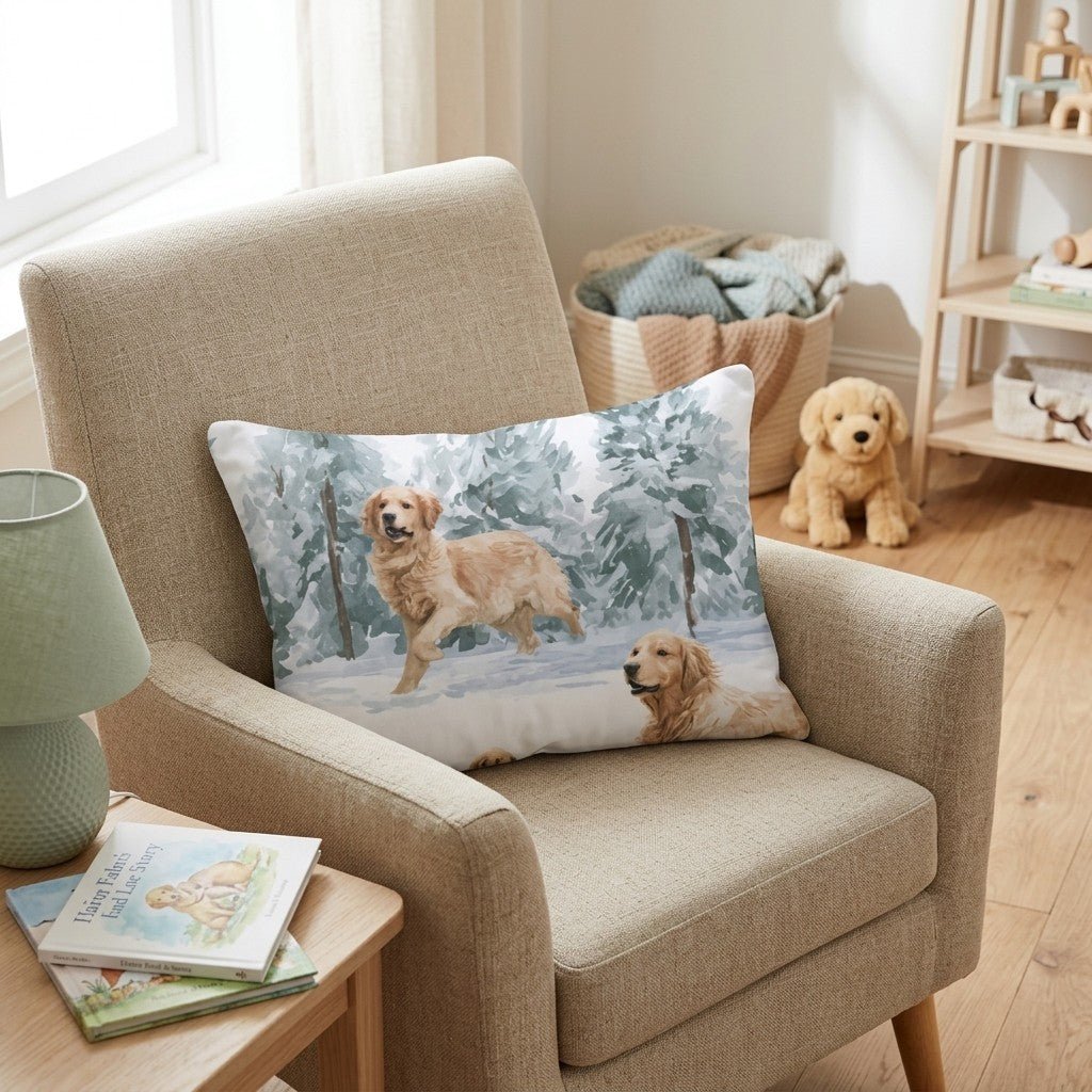 Golden Retriever Holiday Snow Throw Pillow - Hillcroft Home