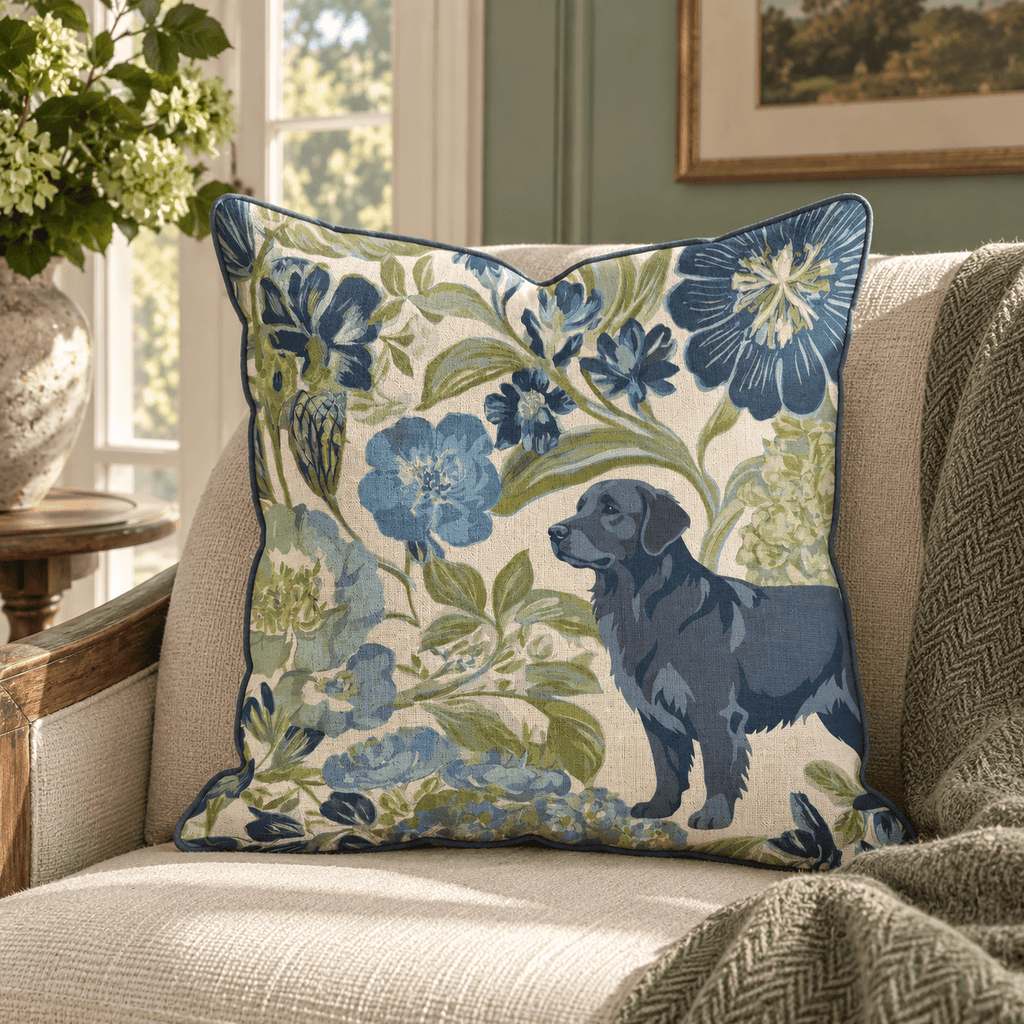 Golden Retriever in the Flowers Throw Pillow throw pillow - Hillcroft Home