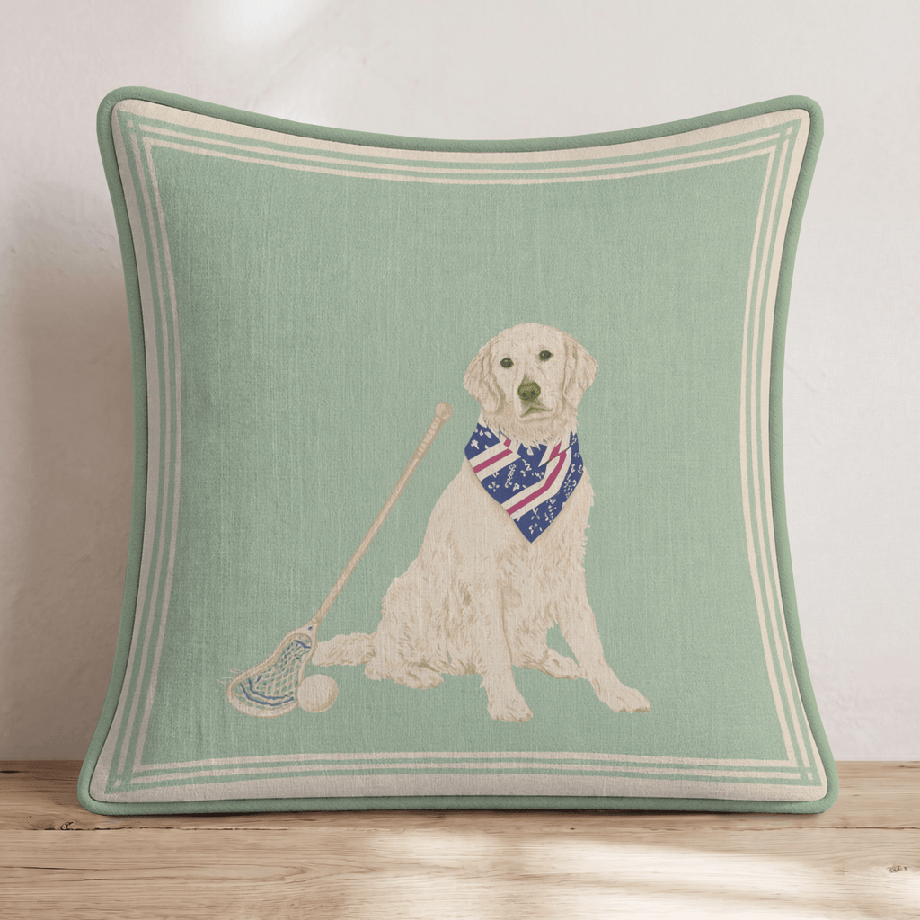 Golden Retriever Lacrosse Player Throw Pillow - Hillcroft Home