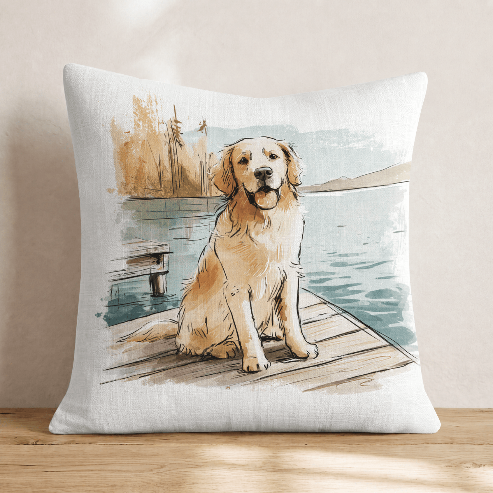 Golden Retriever Lake Day Dock Throw Pillow - Hillcroft Home