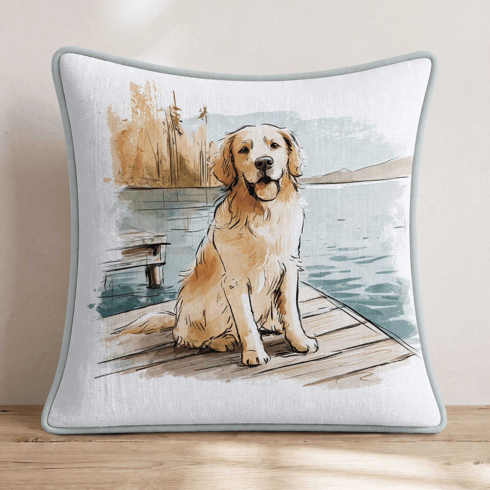 Golden Retriever Lake Day Dock Throw Pillow - Hillcroft Home