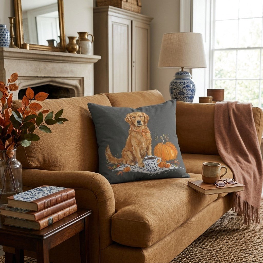 Golden Retriever Latte Run Throw Pillow - Hillcroft Home