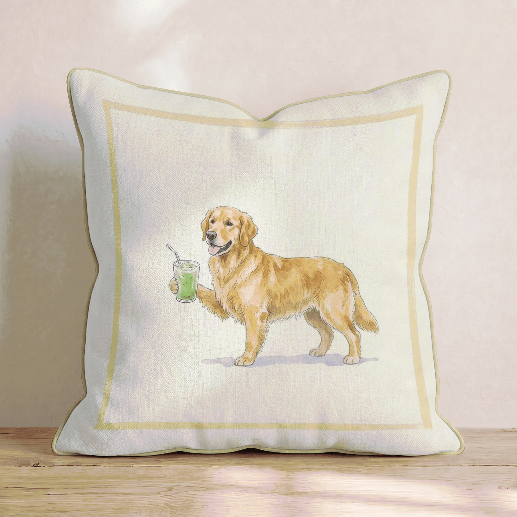 Golden Retriever Matcha Throw Pillow - Hillcroft Home