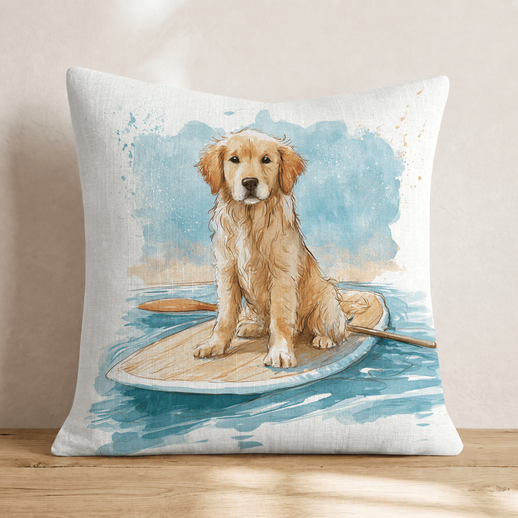 Golden Retriever Paddleboard Throw Pillow - Hillcroft Home