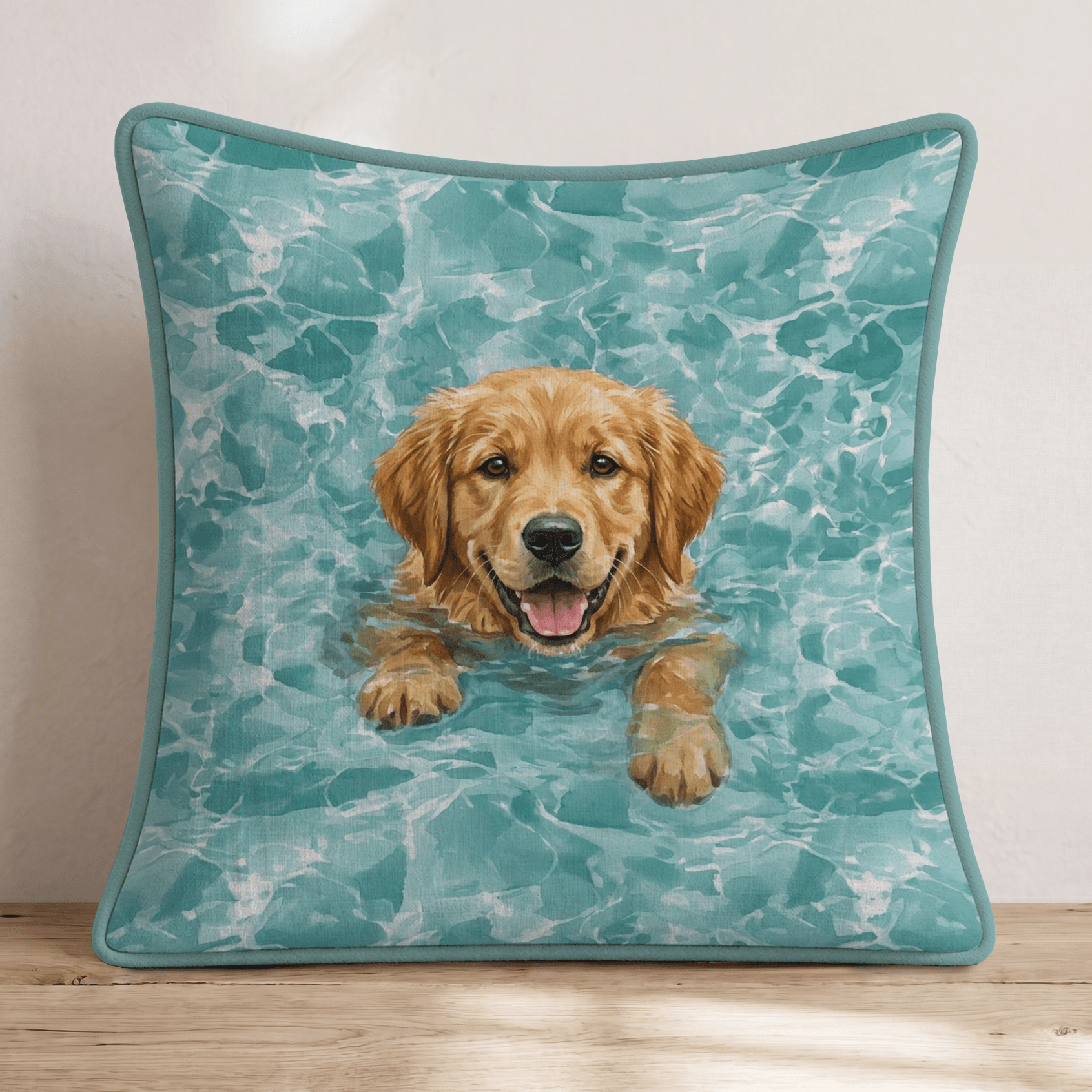 Golden Retriever Pool Day Throw Pillow - Hillcroft Home