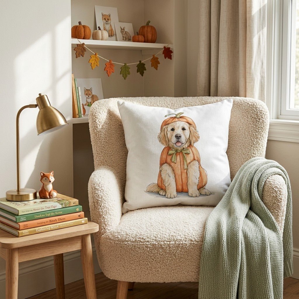 Golden Retriever Pumpkin Costume Throw Pillow - Hillcroft Home