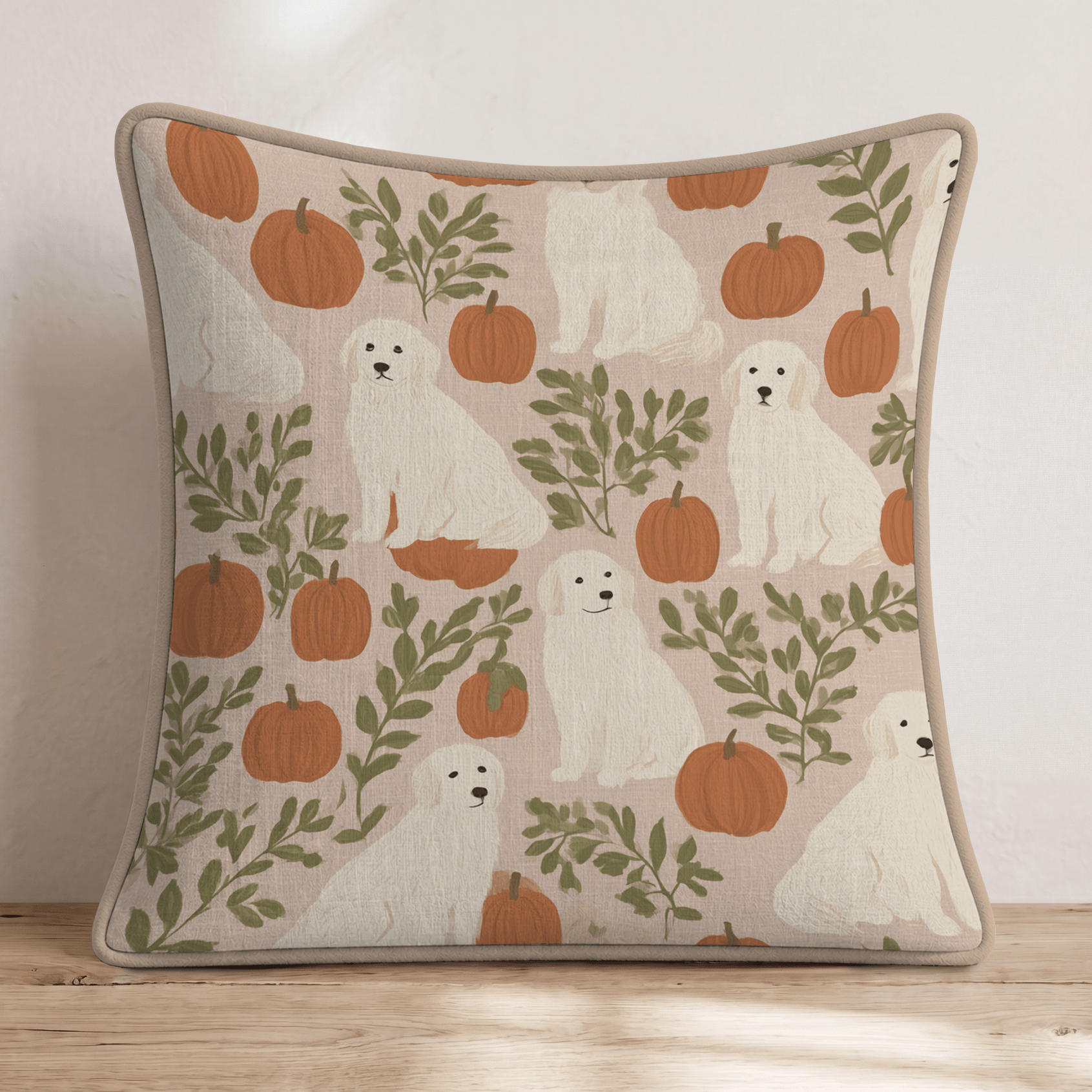 Golden Retriever Pumpkin Tile Throw Pillow - Hillcroft Home