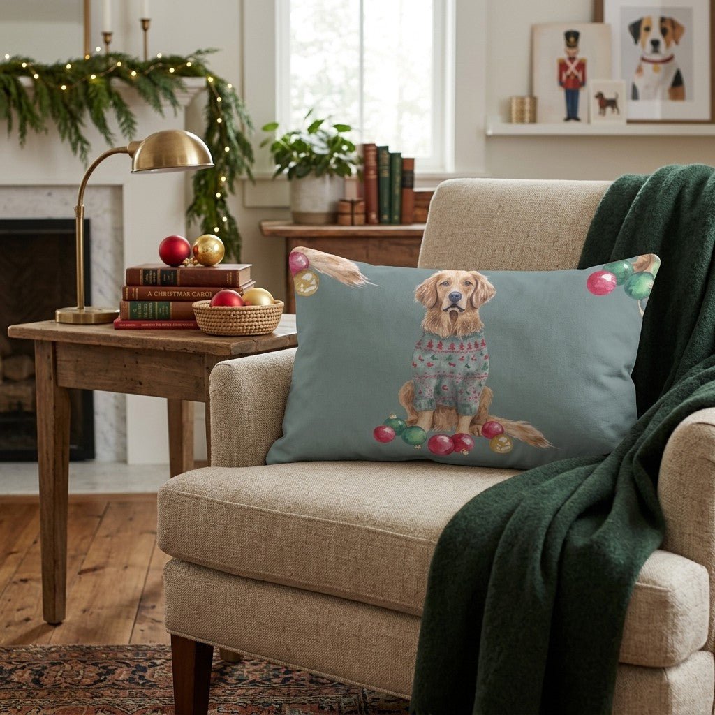 Golden Retriever Sweater Season Throw Pillow - Hillcroft Home
