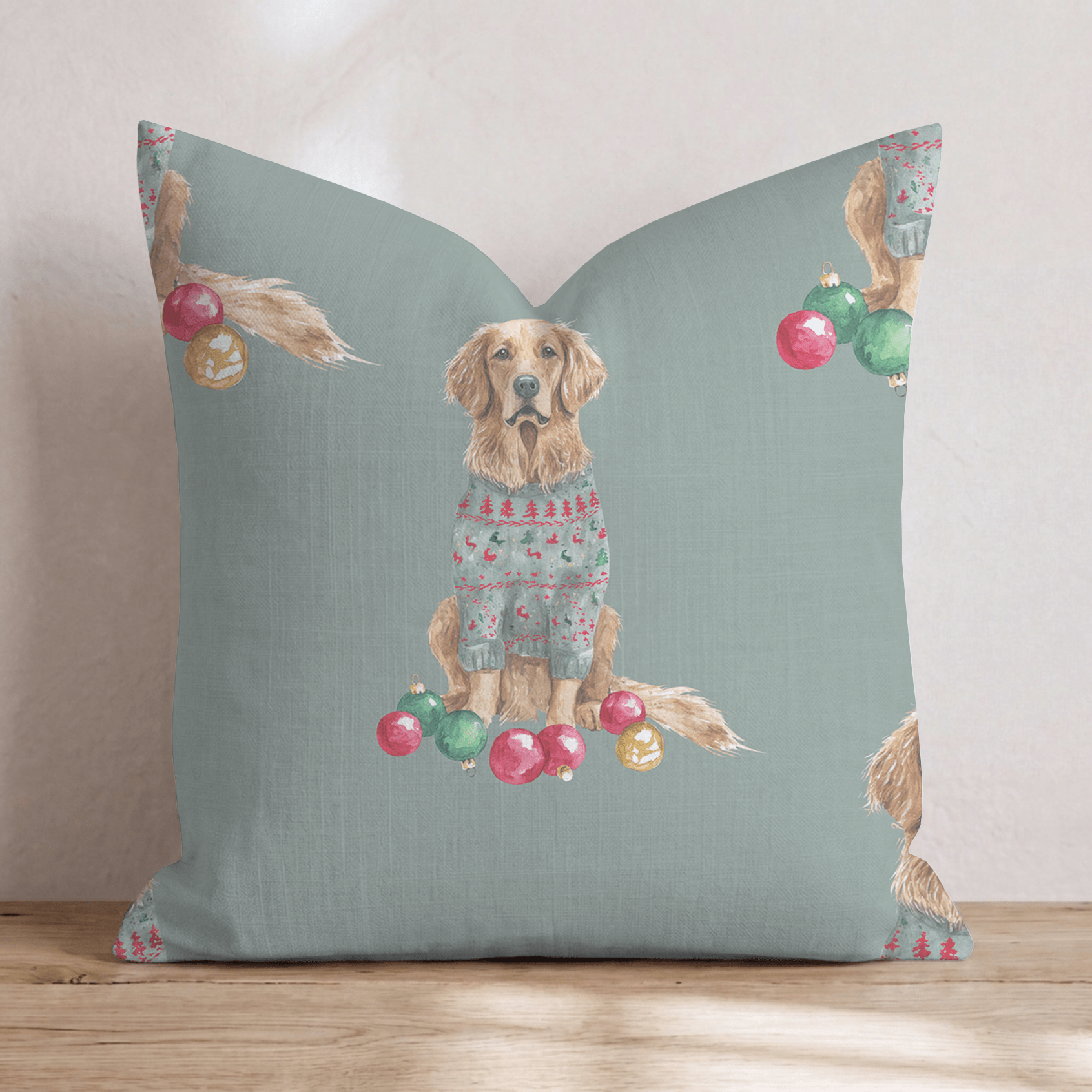 Golden Retriever Sweater Season Throw Pillow - Hillcroft Home