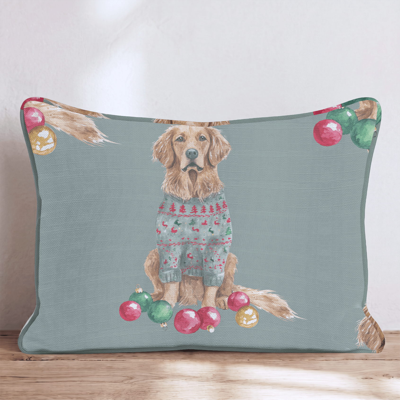 Golden Retriever Sweater Season Throw Pillow - Hillcroft Home