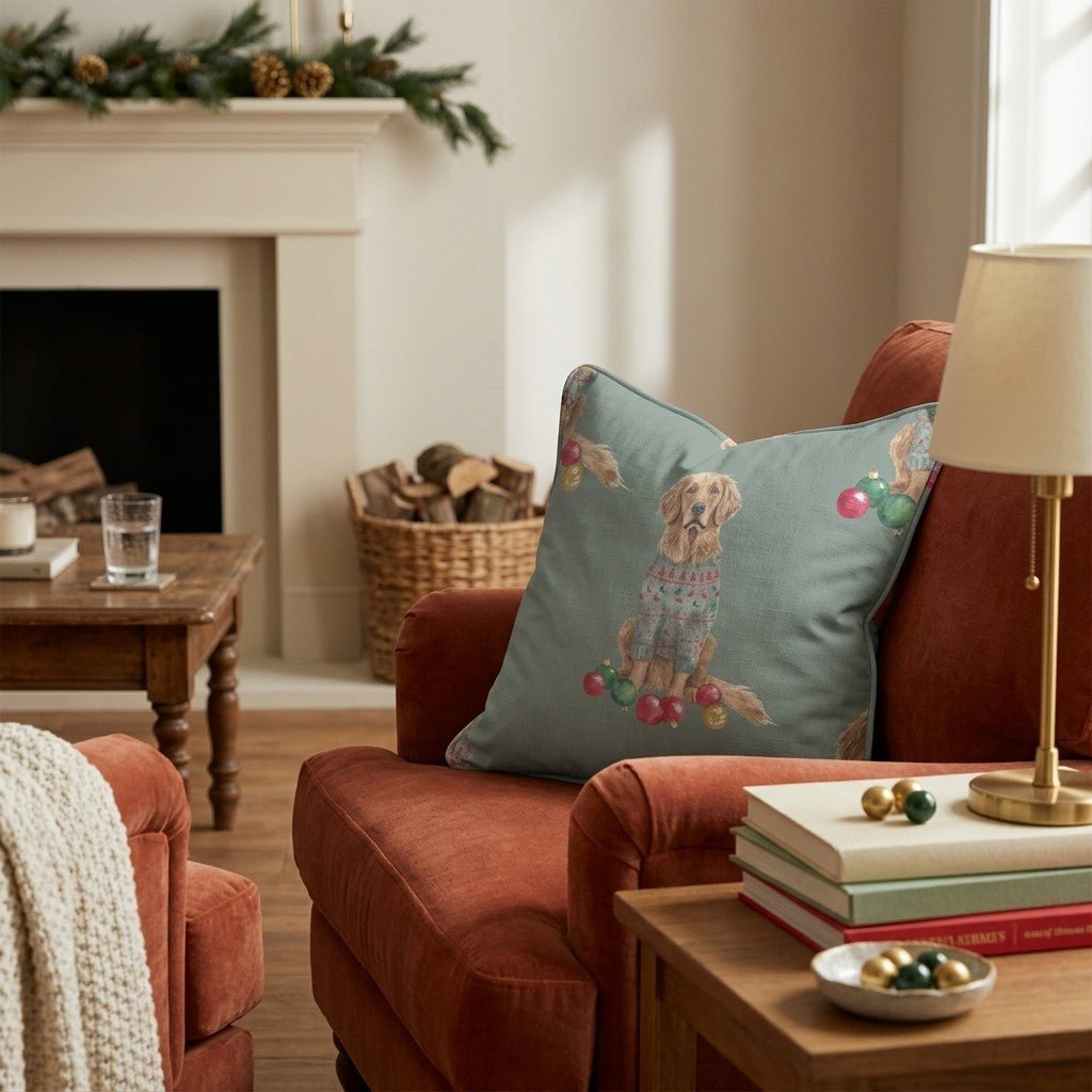 Golden Retriever Sweater Season Throw Pillow - Hillcroft Home