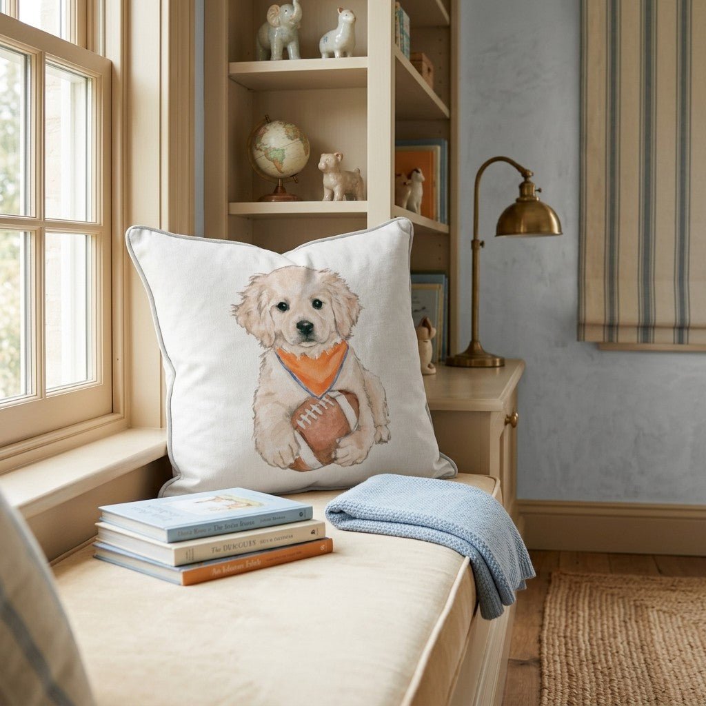 Golden Retriever Touchdown Ready Throw Pillow - Hillcroft Home