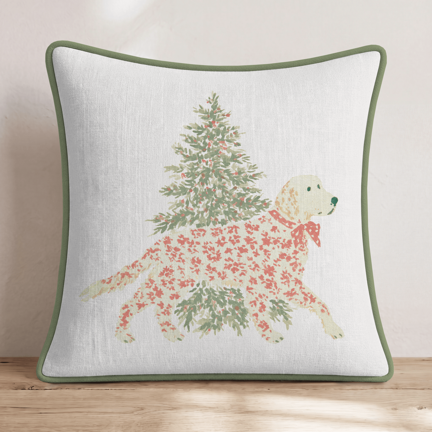 Golden Retriever Under Christmas Tree Throw Pillow - Hillcroft Home