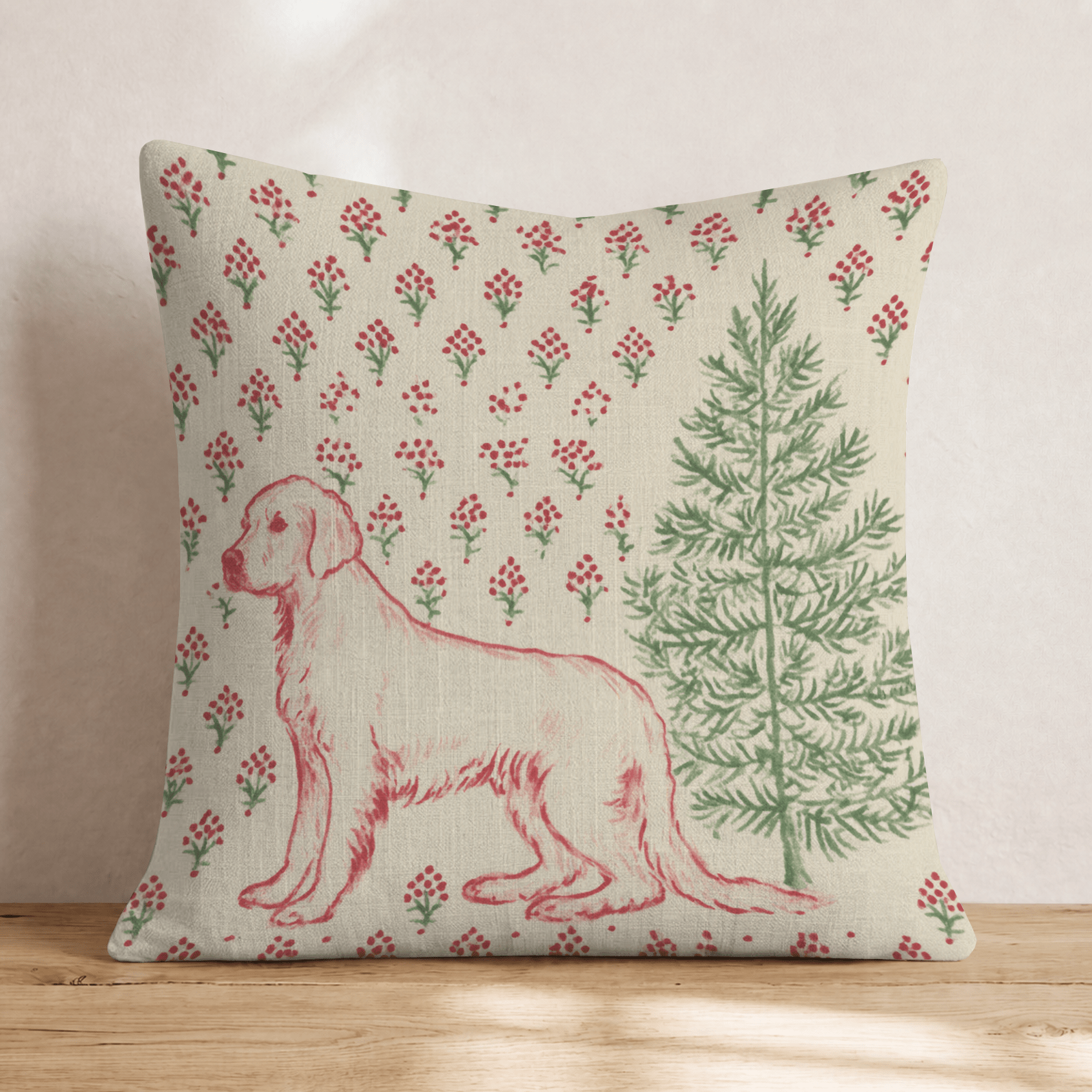 Golden Retriever Waiting for Santa Throw Pillow - Hillcroft Home