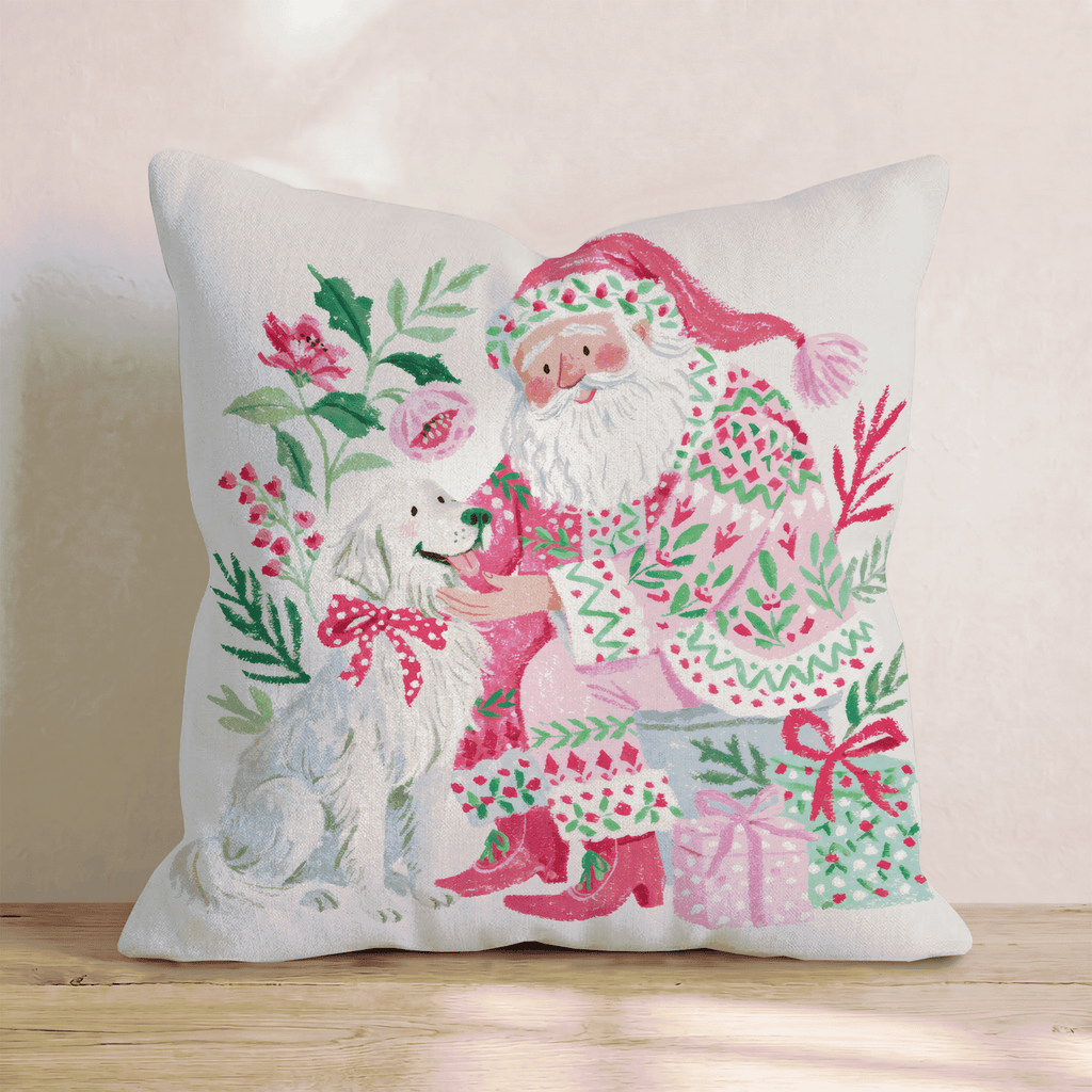 Golden Retriever with Santa Throw Pillow - Hillcroft Home
