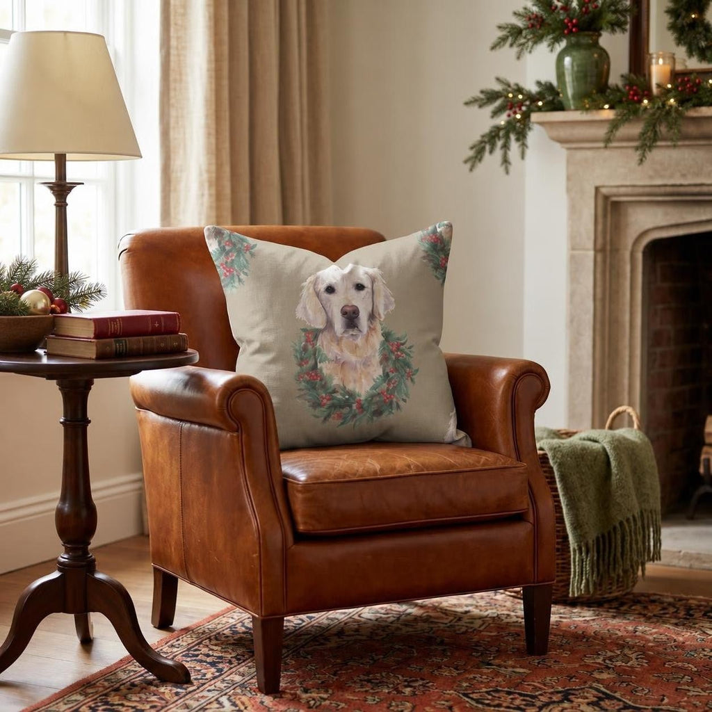 Golden Retriever Wreath Portraits Throw Pillow throw pillow - Hillcroft Home