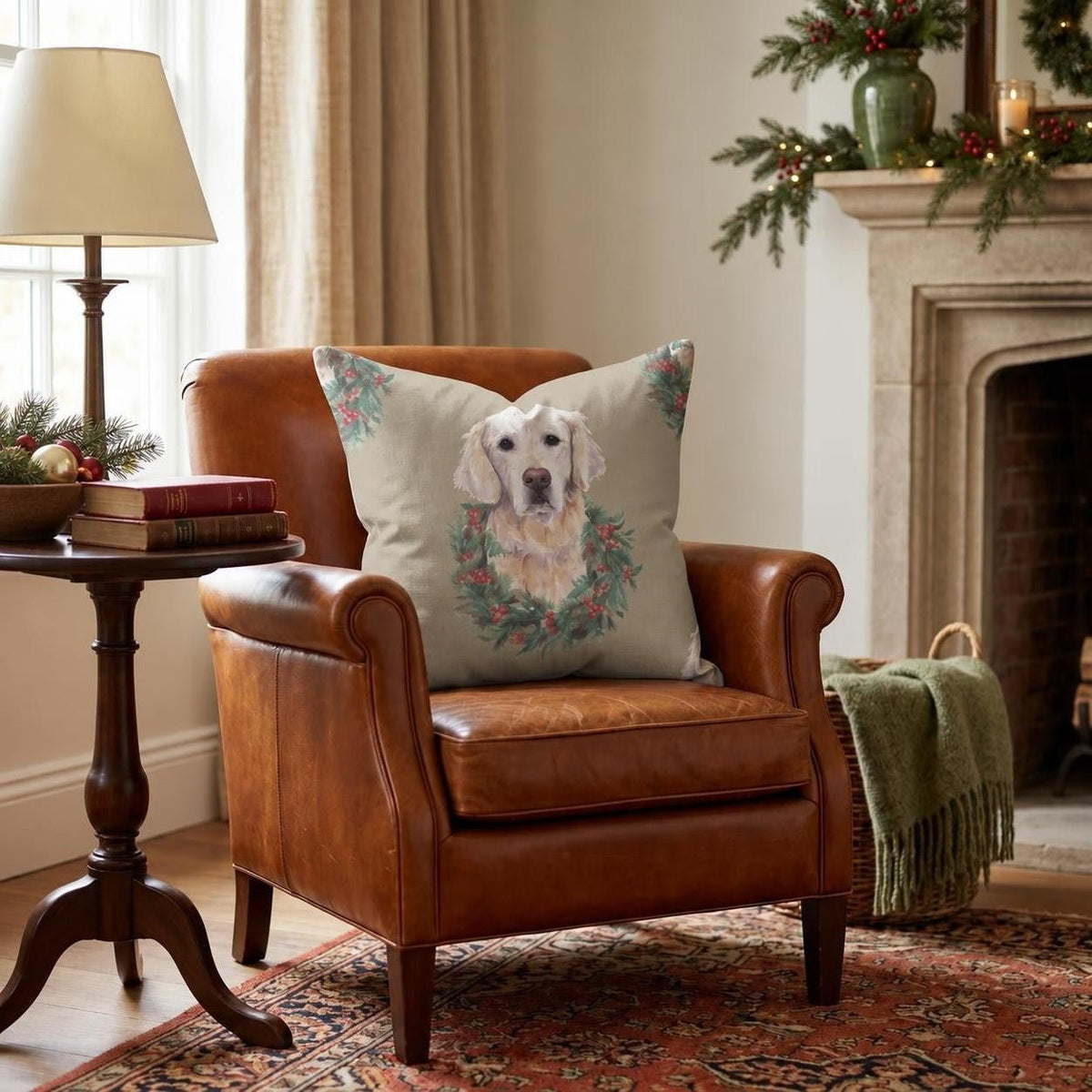 Golden Retriever Wreath Portraits Throw Pillow throw pillow - Hillcroft Home