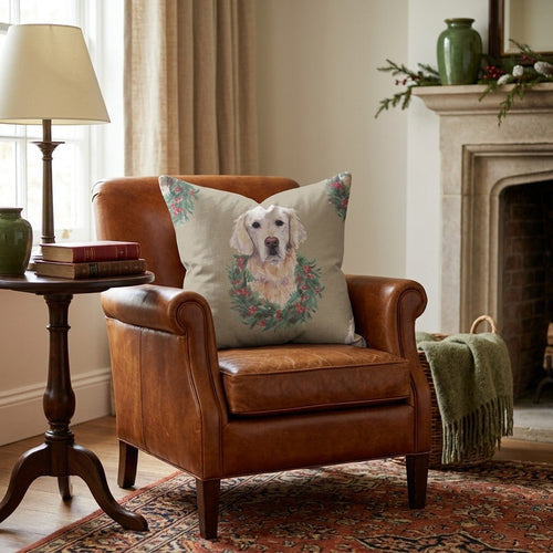 Golden Retriever Wreath Portraits Throw Pillow - Hillcroft Home