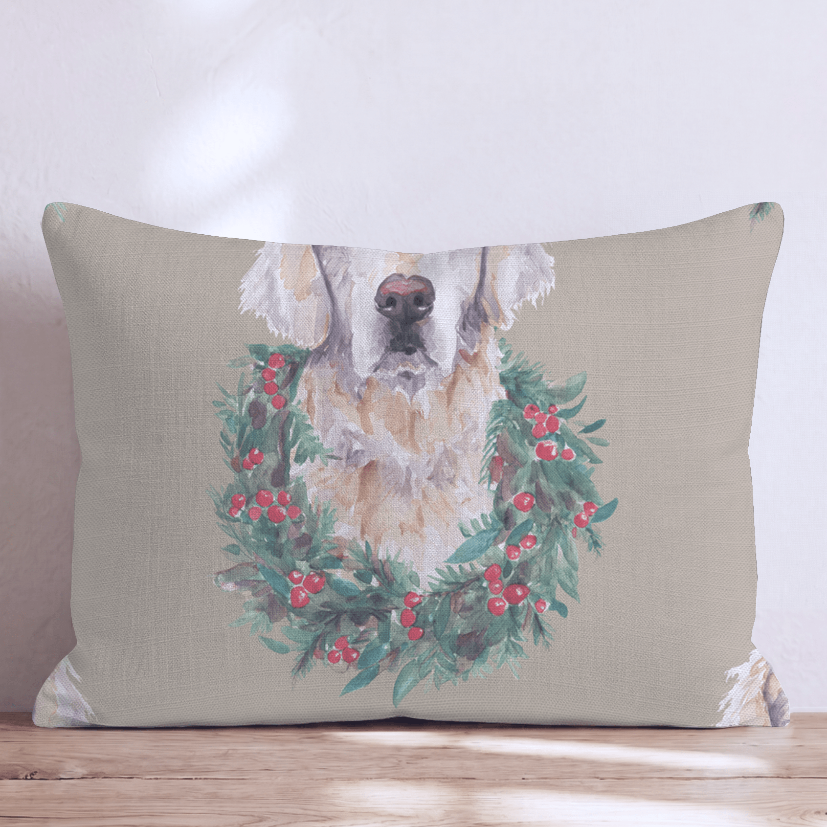 Golden Retriever Wreath Portraits Throw Pillow - Hillcroft Home