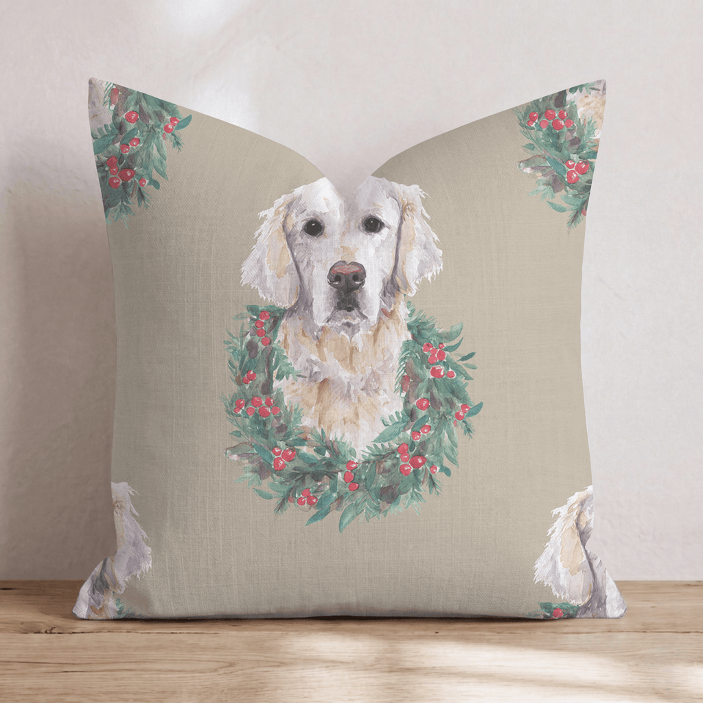 Golden Retriever Wreath Portraits Throw Pillow - Hillcroft Home