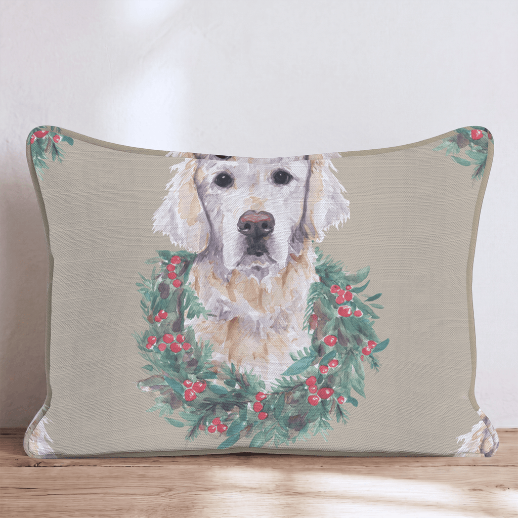 Golden Retriever Wreath Portraits Throw Pillow - Hillcroft Home