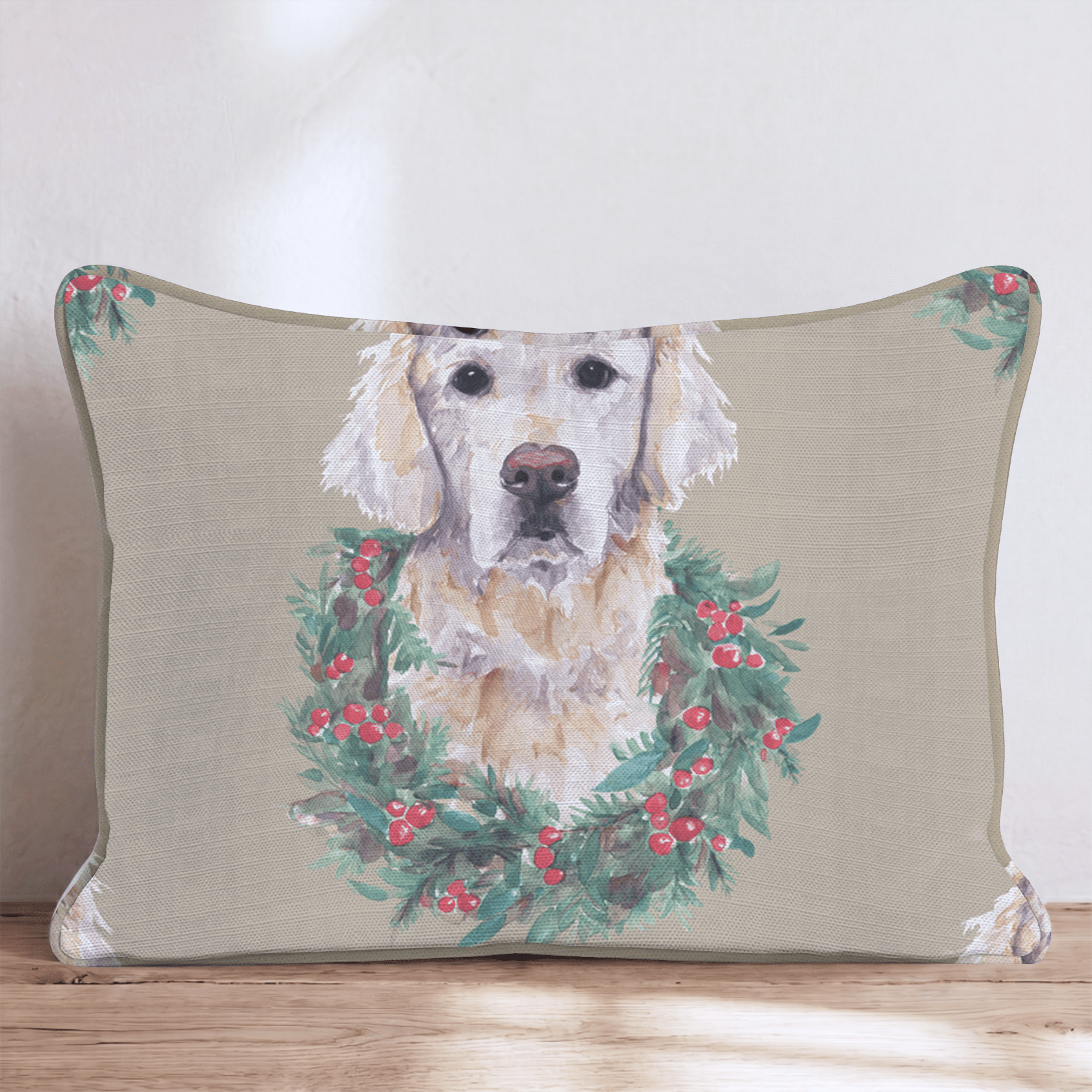 Golden Retriever Wreath Portraits Throw Pillow - Hillcroft Home