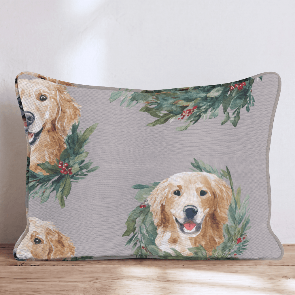 Golden Retriever Wreaths Throw Pillow - Hillcroft Home