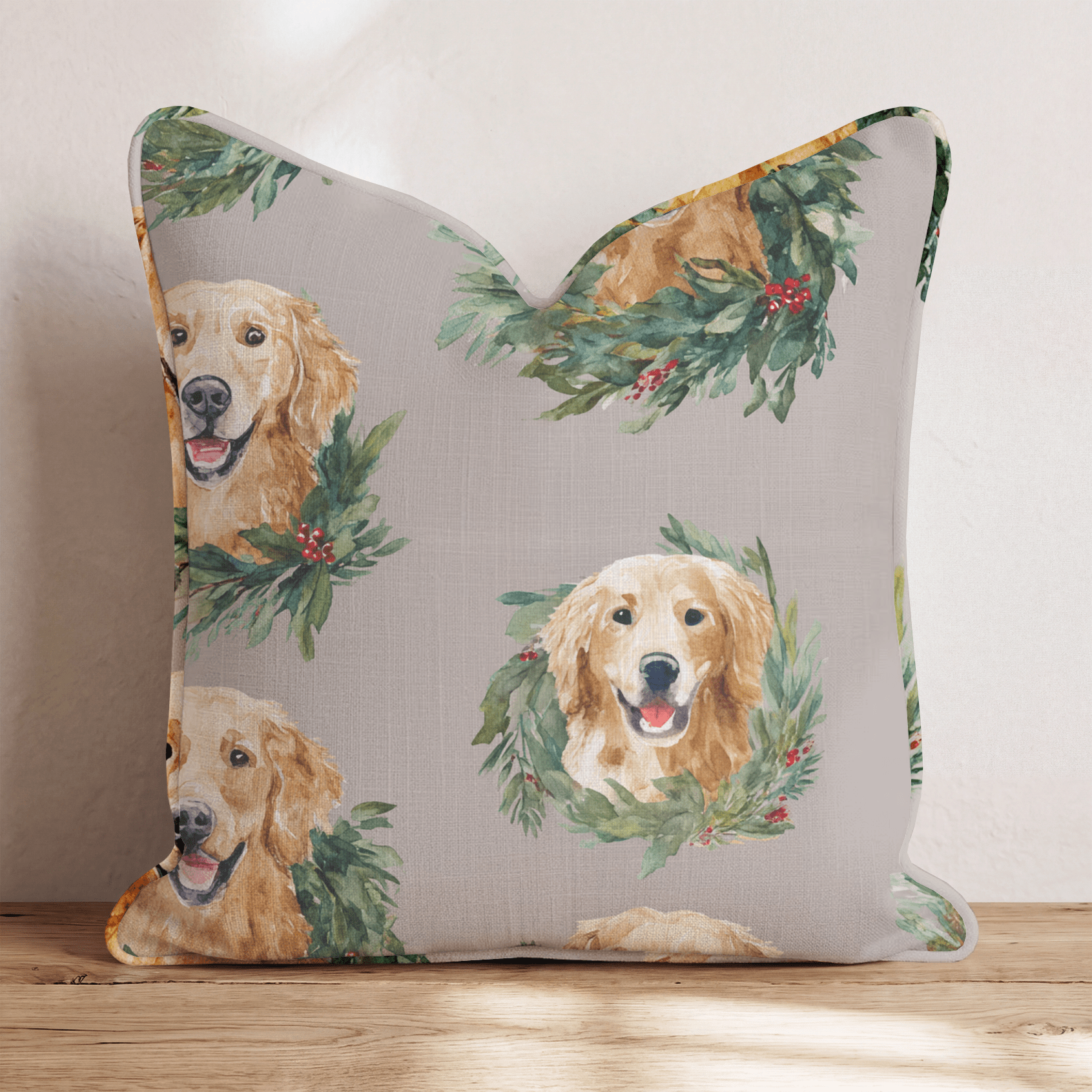 Golden Retriever Wreaths Throw Pillow - Hillcroft Home