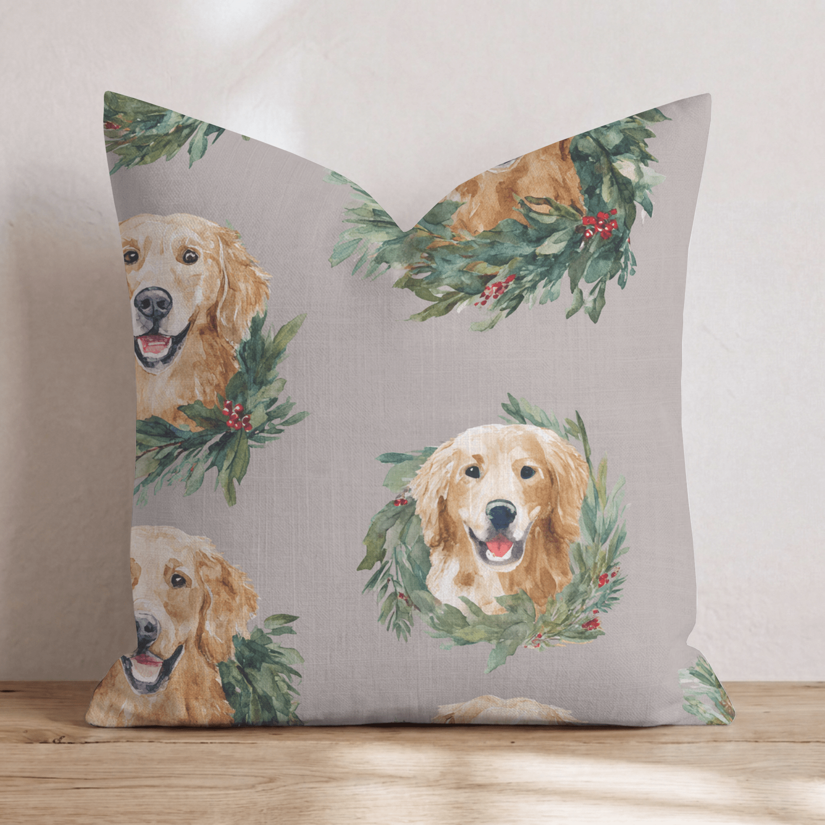 Golden Retriever Wreaths Throw Pillow - Hillcroft Home