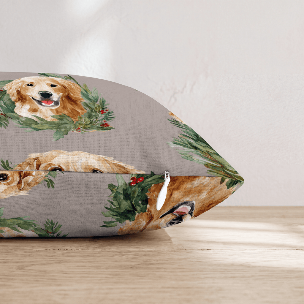 Golden Retriever Wreaths Throw Pillow - Hillcroft Home