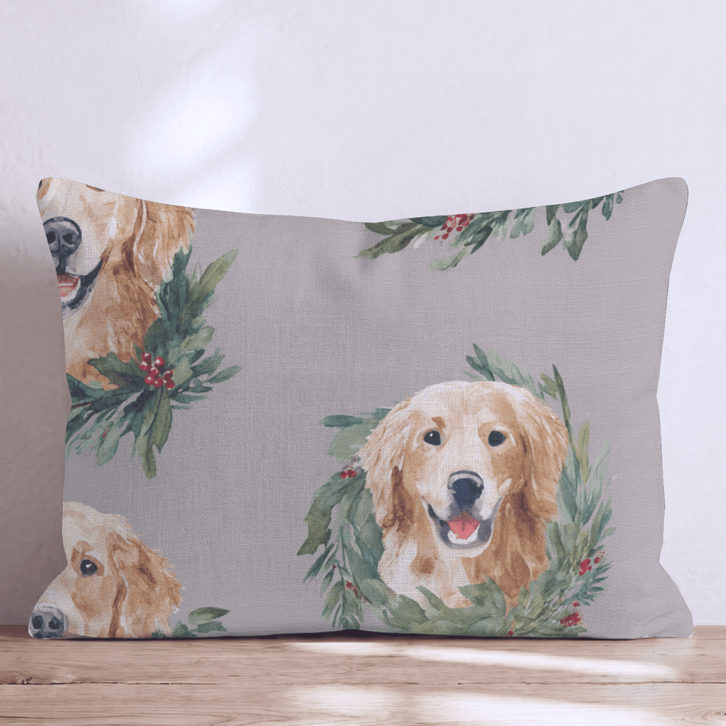 Golden Retriever Wreaths Throw Pillow - Hillcroft Home