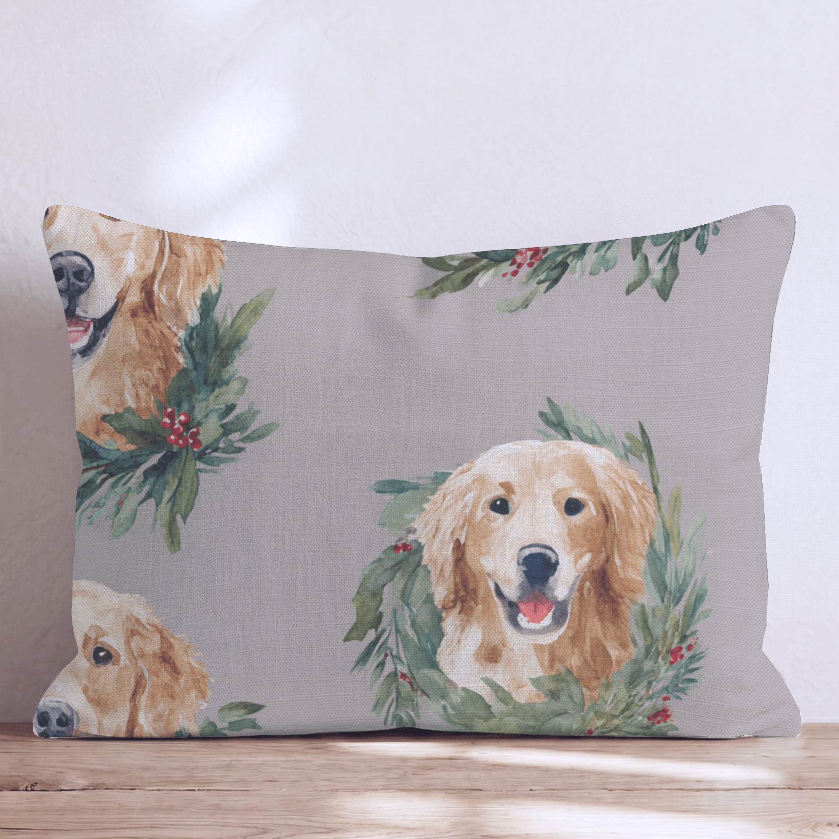 Golden Retriever Wreaths Throw Pillow - Hillcroft Home