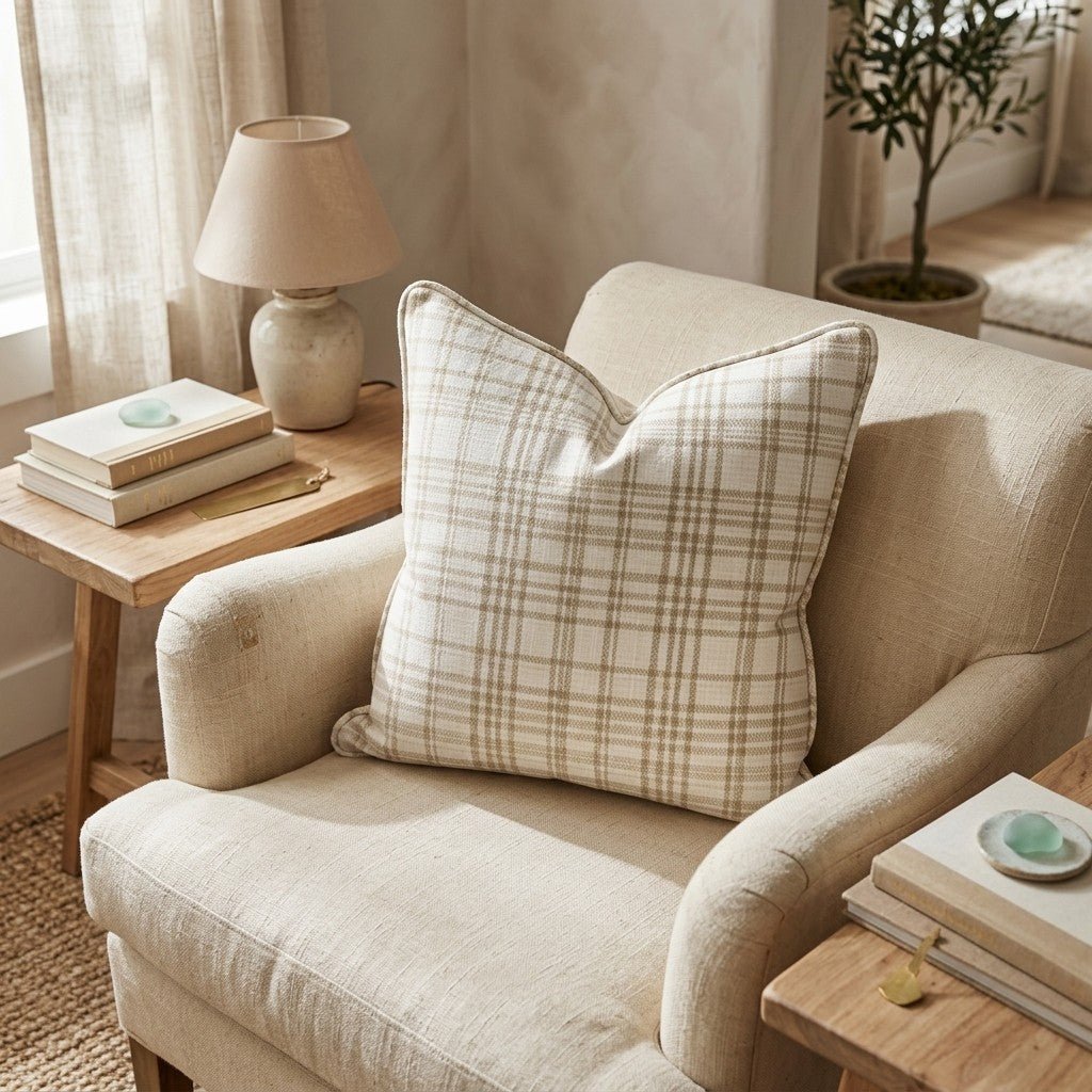 Golden Tweed Plaid Throw Pillow - Hillcroft Home