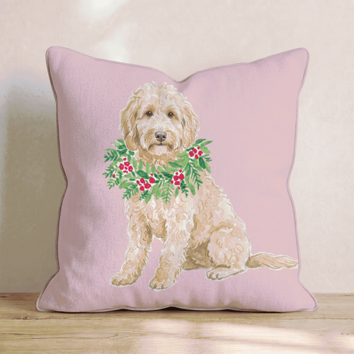 Goldendoodle Berry Wreath Throw Pillow - Hillcroft Home