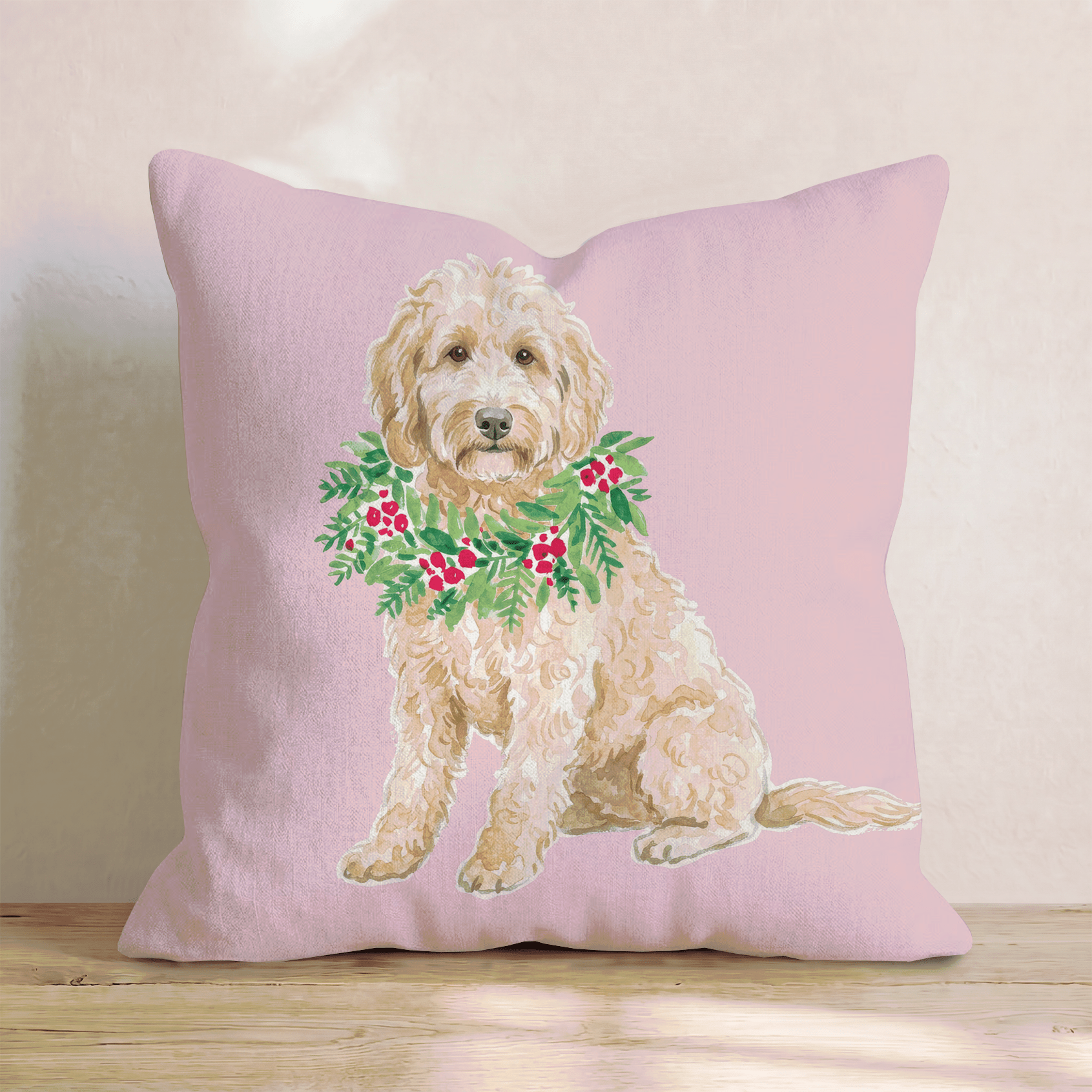 Goldendoodle Berry Wreath Throw Pillow - Hillcroft Home