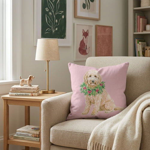 Goldendoodle Berry Wreath Throw Pillow - Hillcroft Home