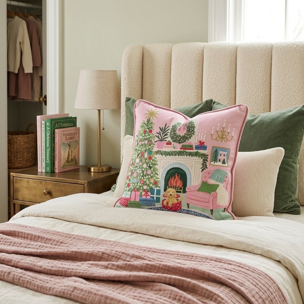 Goldendoodle Christmas Parlor Throw Pillow - Hillcroft Home