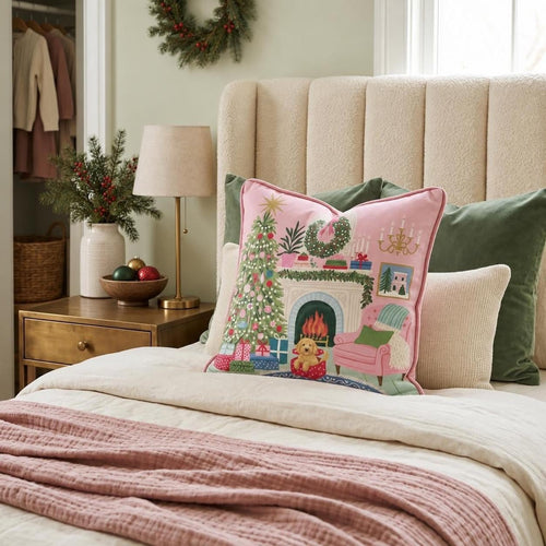 Goldendoodle Christmas Parlor Throw Pillow throw pillow - Hillcroft Home