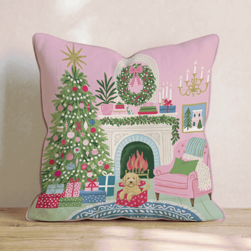 Goldendoodle Christmas Parlor Throw Pillow - Hillcroft Home