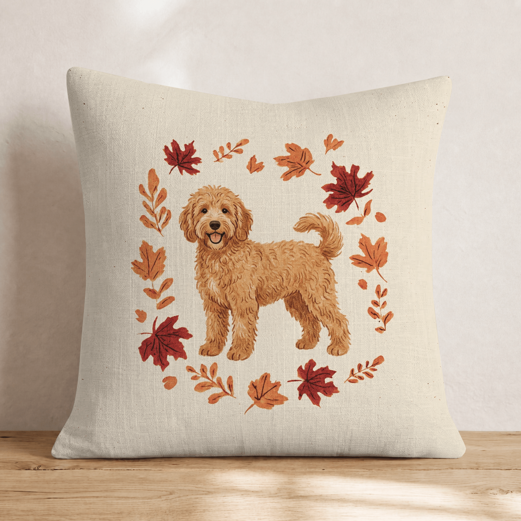 Goldendoodle Fallen Leaves Throw Pillow - Hillcroft Home