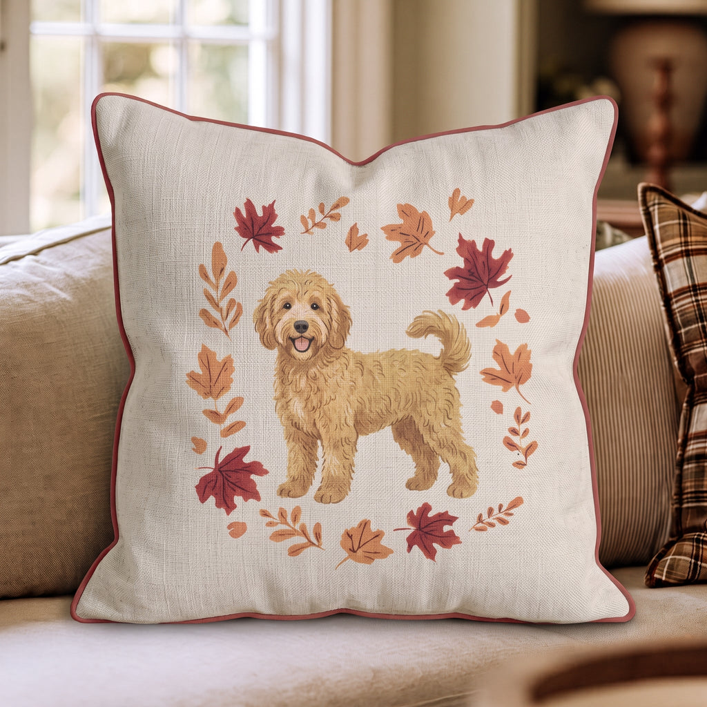 Goldendoodle Fallen Leaves Throw Pillow throw pillow - Hillcroft Home