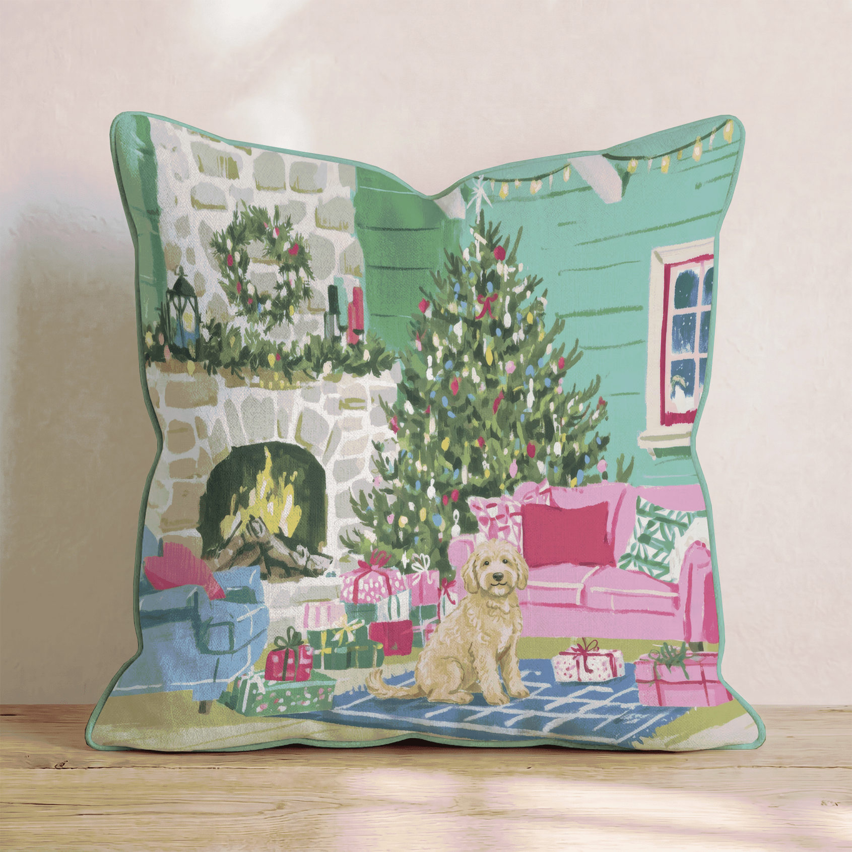 Goldendoodle Fireside Cabin Throw Pillow - Hillcroft Home