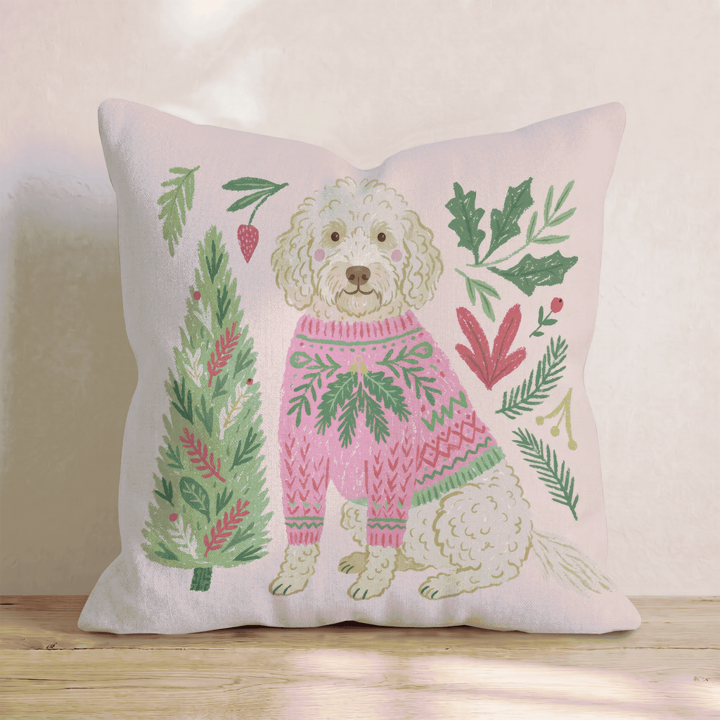 Goldendoodle Holiday Sweater Throw Pillow - Hillcroft Home