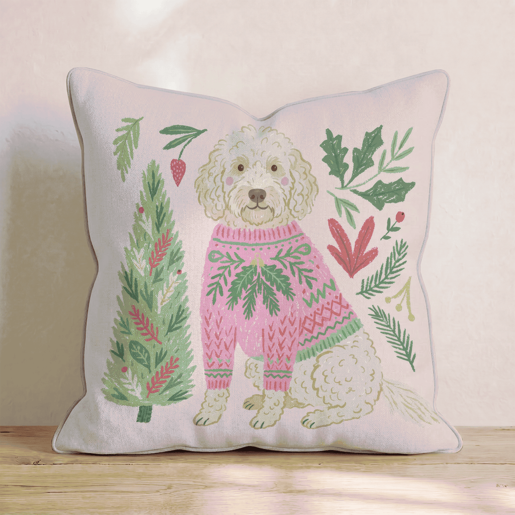 Goldendoodle Holiday Sweater Throw Pillow - Hillcroft Home
