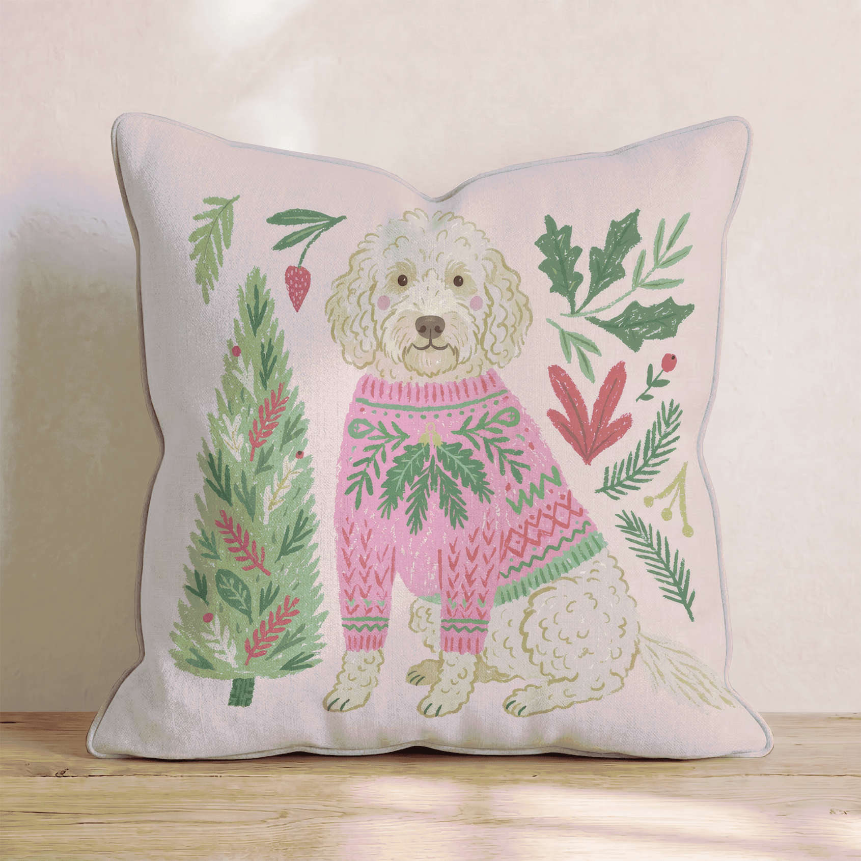 Goldendoodle Holiday Sweater Throw Pillow - Hillcroft Home
