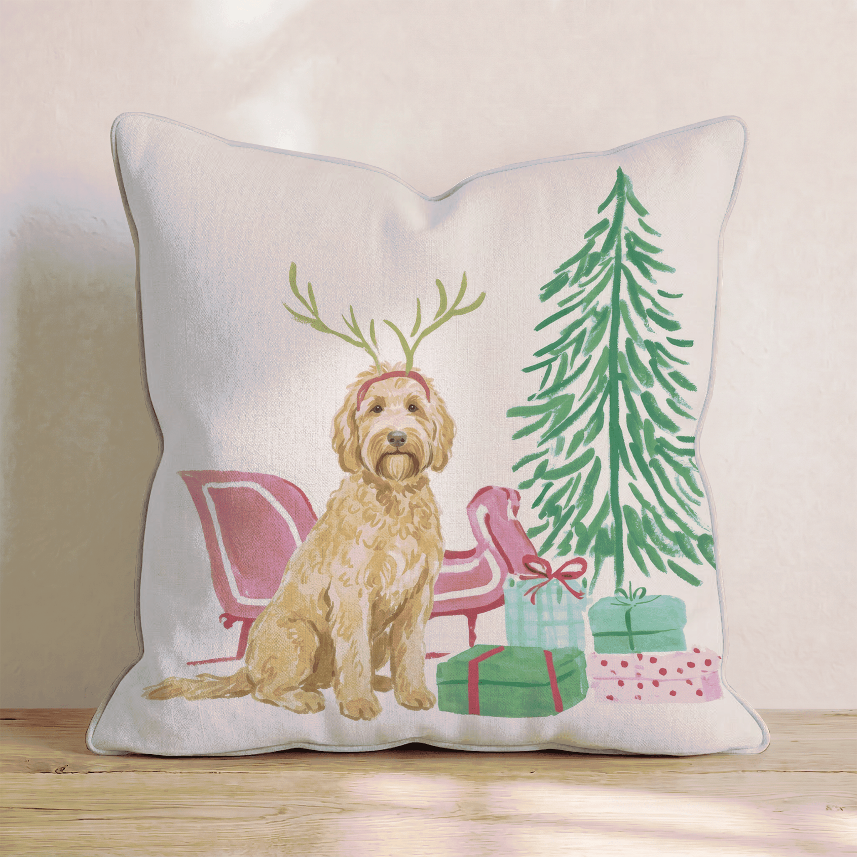 Goldendoodle Sleigh Ride Throw Pillow - Hillcroft Home