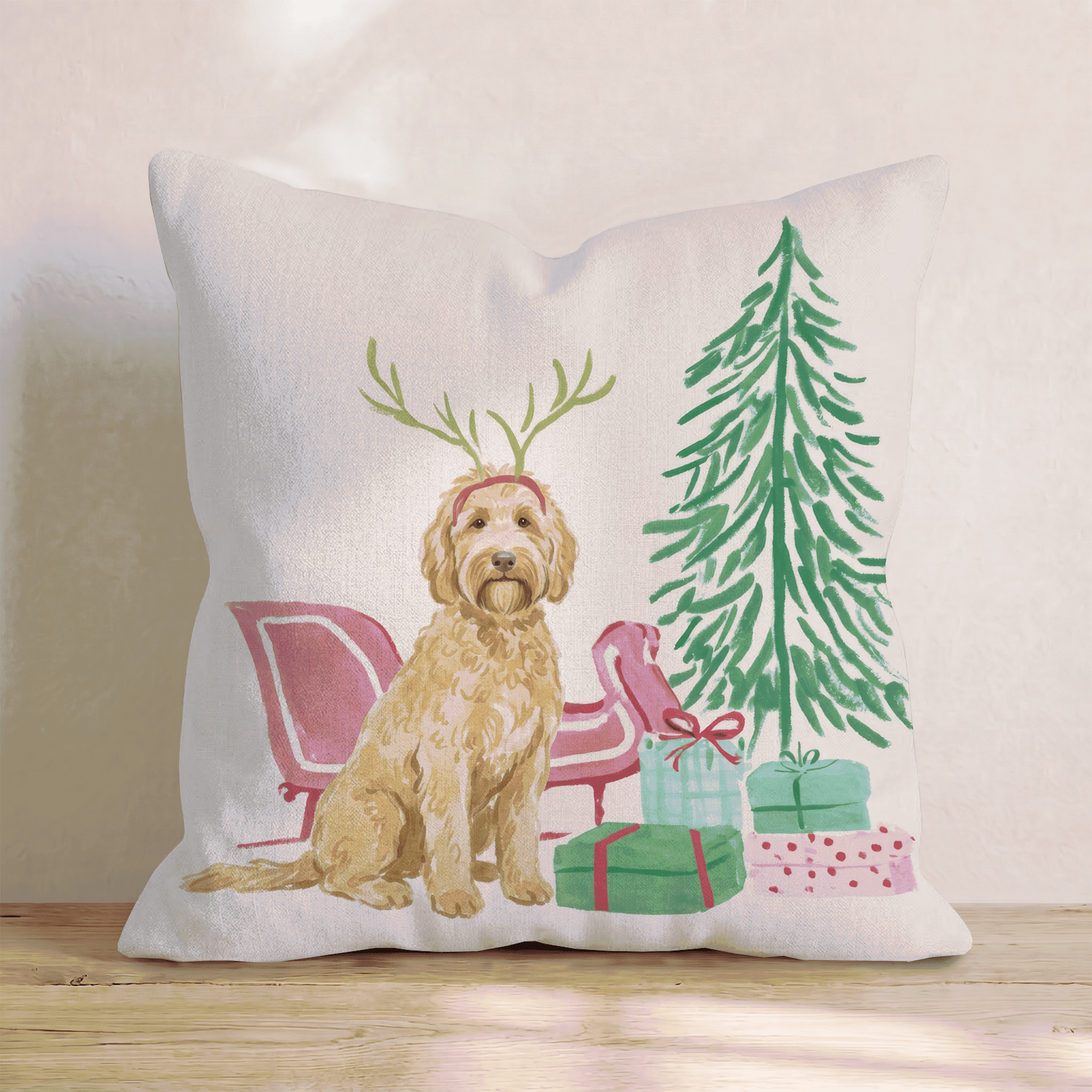 Goldendoodle Sleigh Ride Throw Pillow - Hillcroft Home